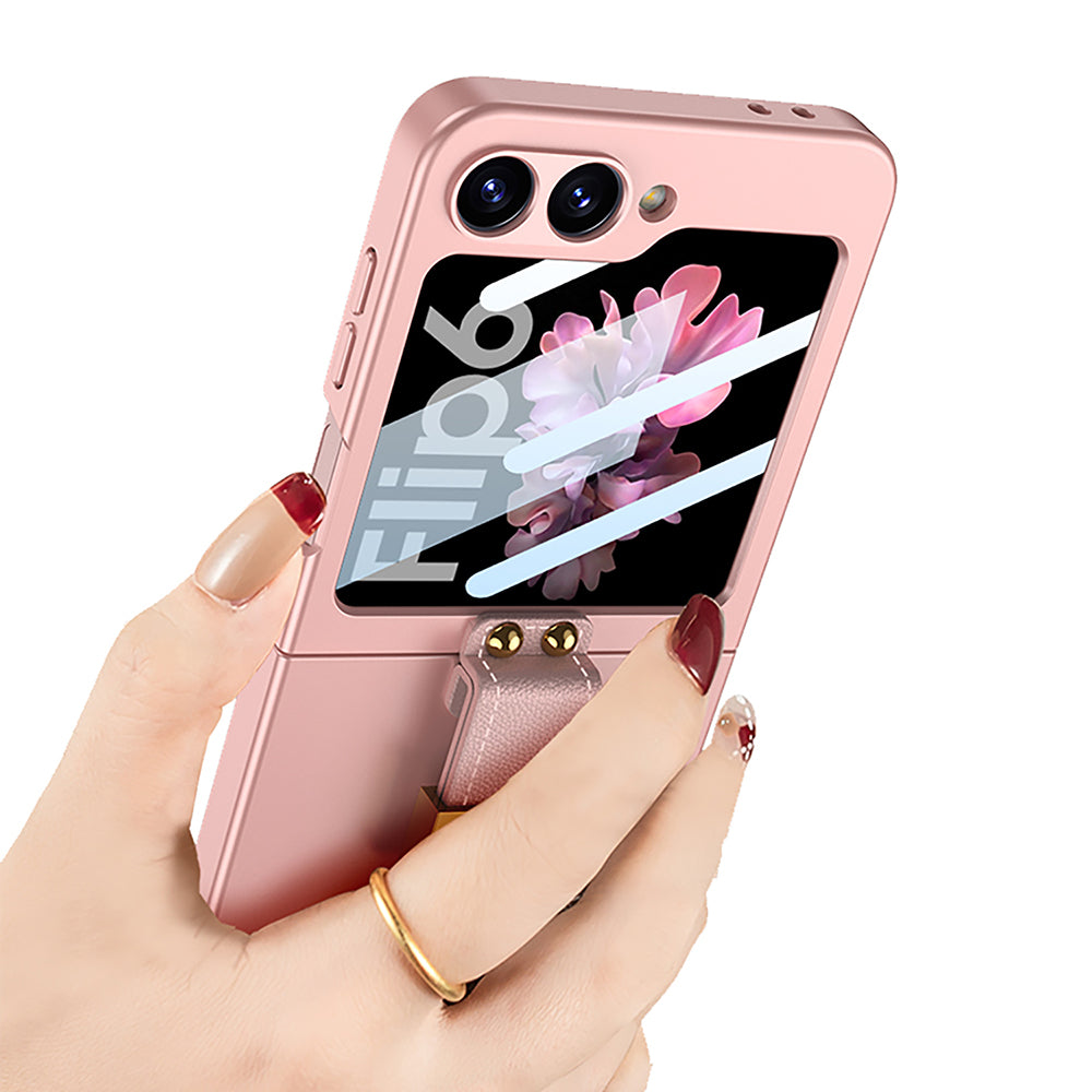 GKK For Samsung Galaxy Z Flip6 5G PC Phone Case with Ring Holder+Tempered Glass Front Screen Film - Pink GKK For Samsung Galaxy Z Flip6 5G PC Phone Case with Ring Holder+Tempered Glass Front Screen Film - Pink